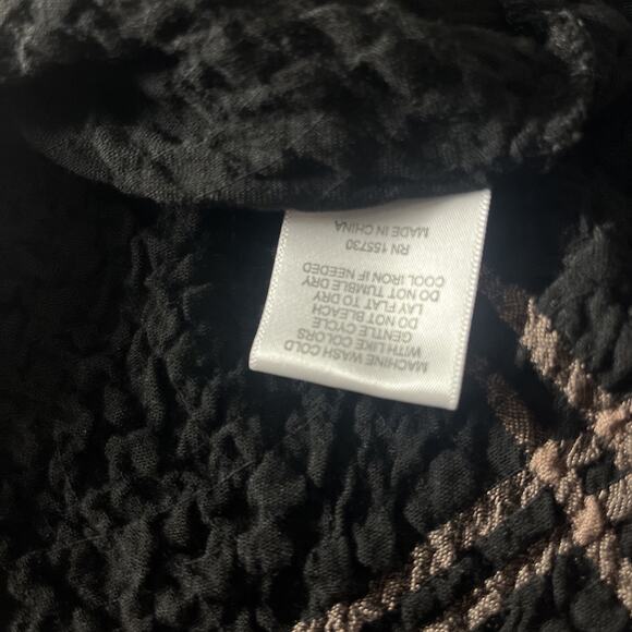 Jane & Delancey 2X Black Brown Plaid Button Up Blouse Textured Rayon Stretch - Picture 5 of 8